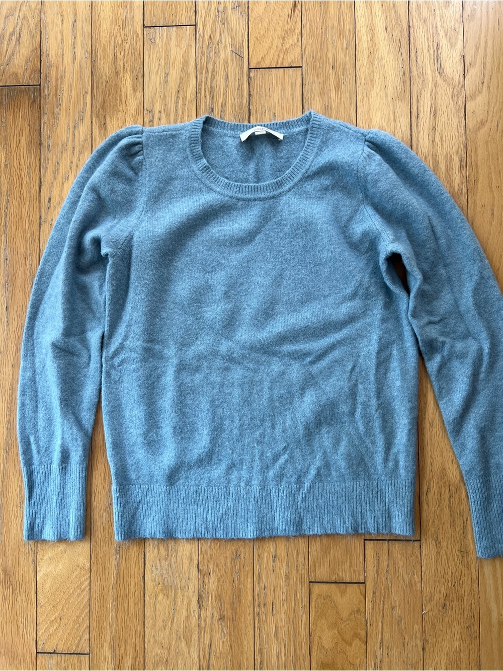LOFT Dusty Blue Crewneck Puff-Sleeve Sweater